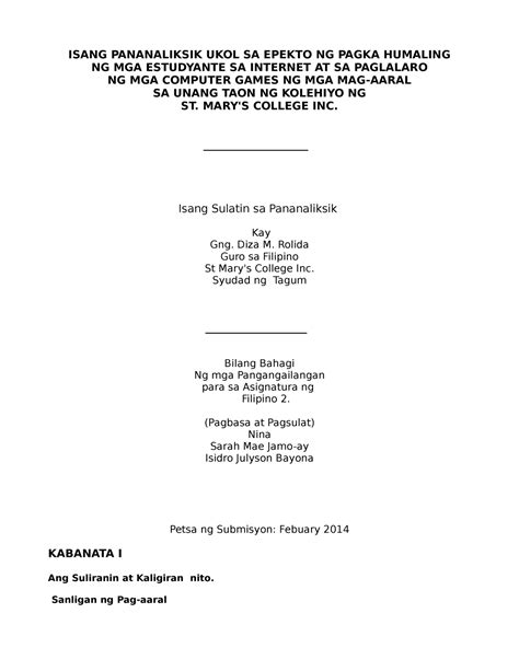 (PDF) ISANG PANANALIKSIK UKOL SA EPEKTO NG PAGKA .